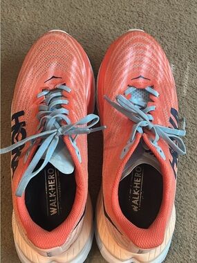 Hoka One One Coral Running Shoes with Light Blue Laces